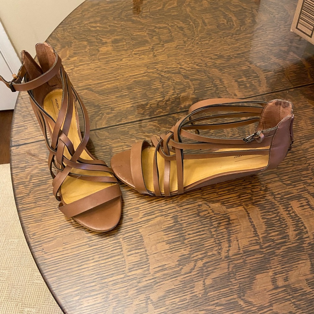 Brown/Cognac Strappy Wedge Sandals